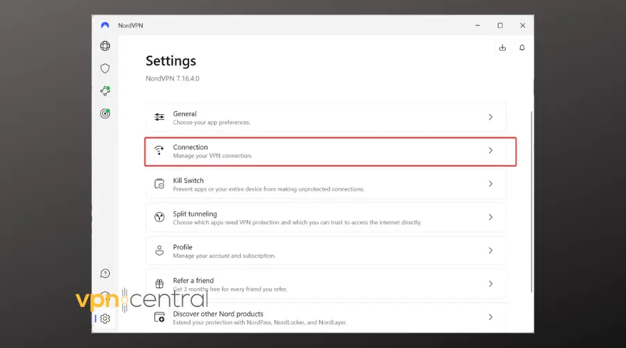 nordvpn connection settings