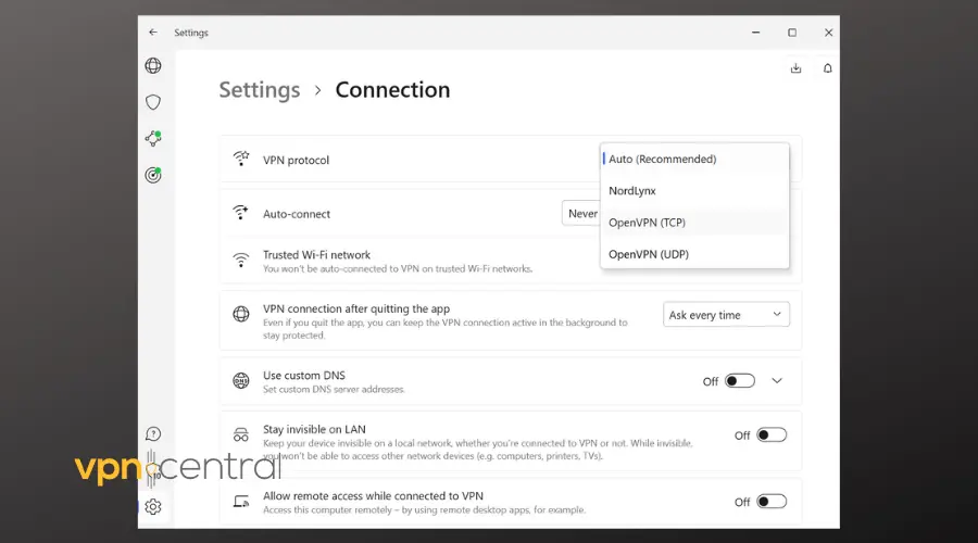 nordvpn protocol options