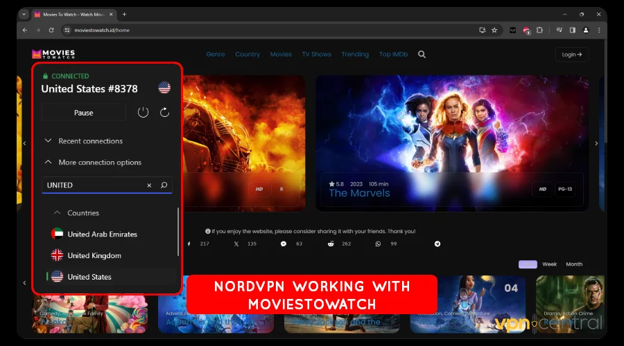 moviestowatch working with nordvpn