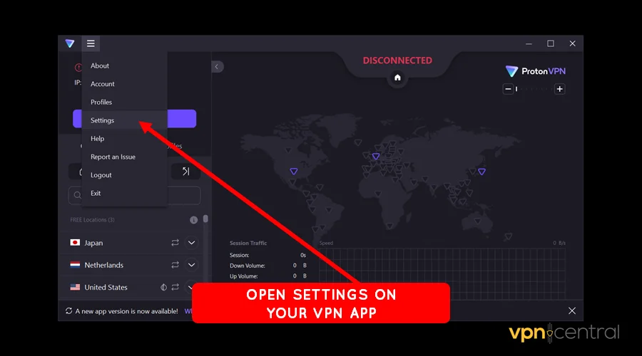 open settings on proton vpn