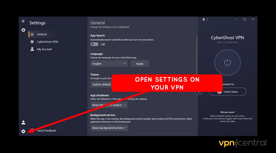 open settings on your vpn