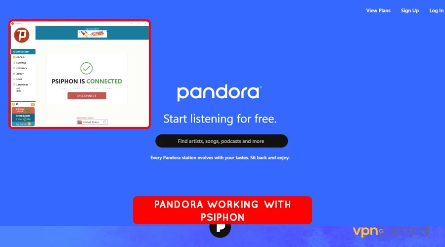 pandora working with psiphon