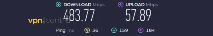 starting internet speed without vpn