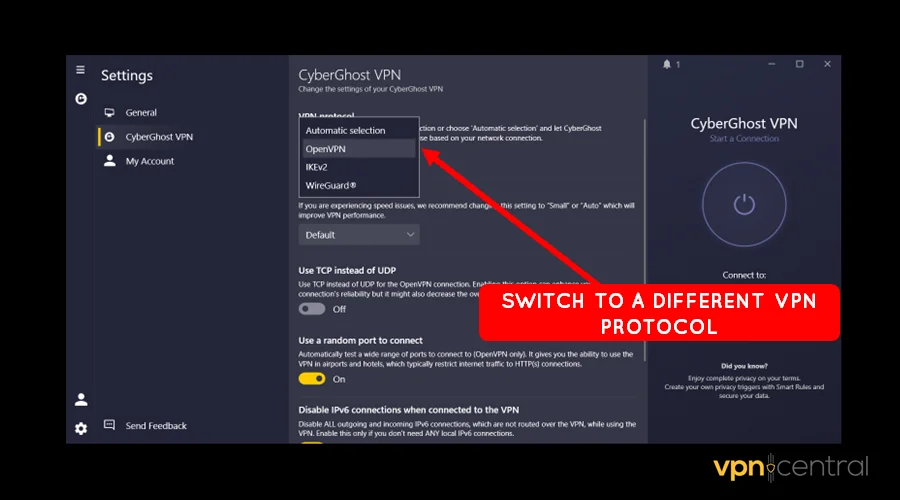 switch to a different vpn protocol