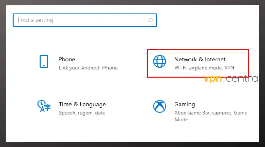 windows settings network and internet