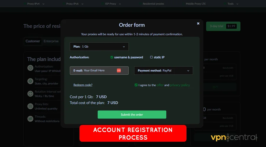 proxy seller account registration process