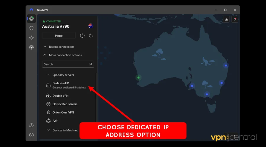 choose dedicated ip address option