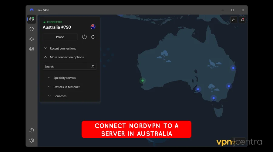 connect nordvpn to a server in australia