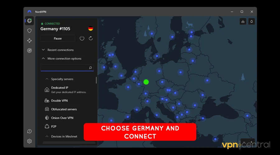 connect nordvpn to germany