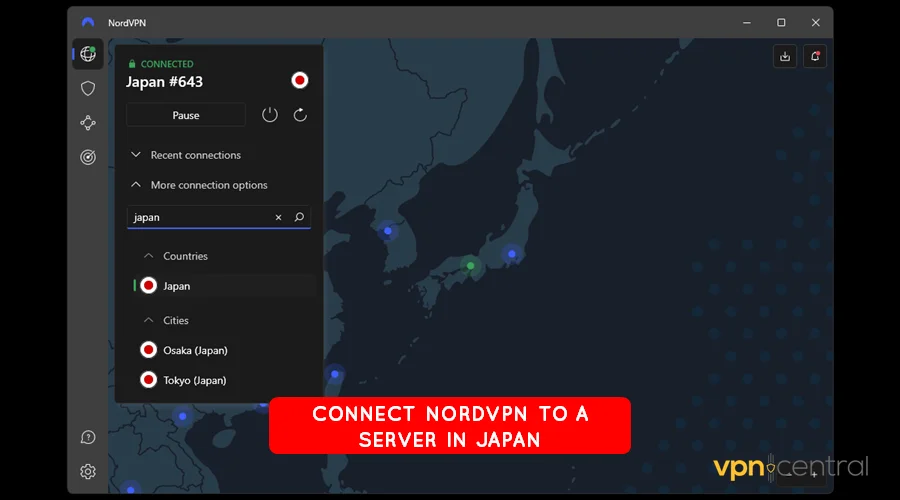 connect nordvpn to japan