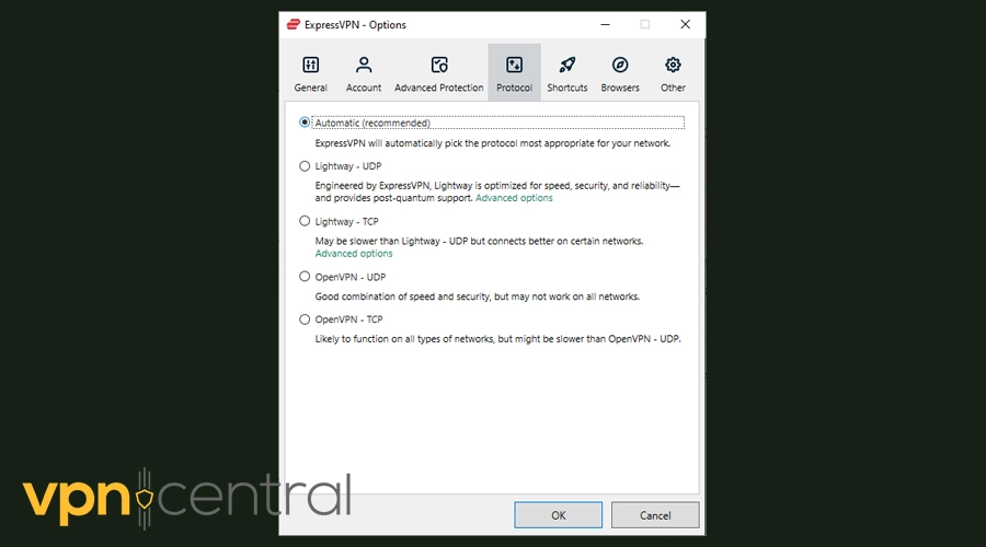 expressvpn protocol options