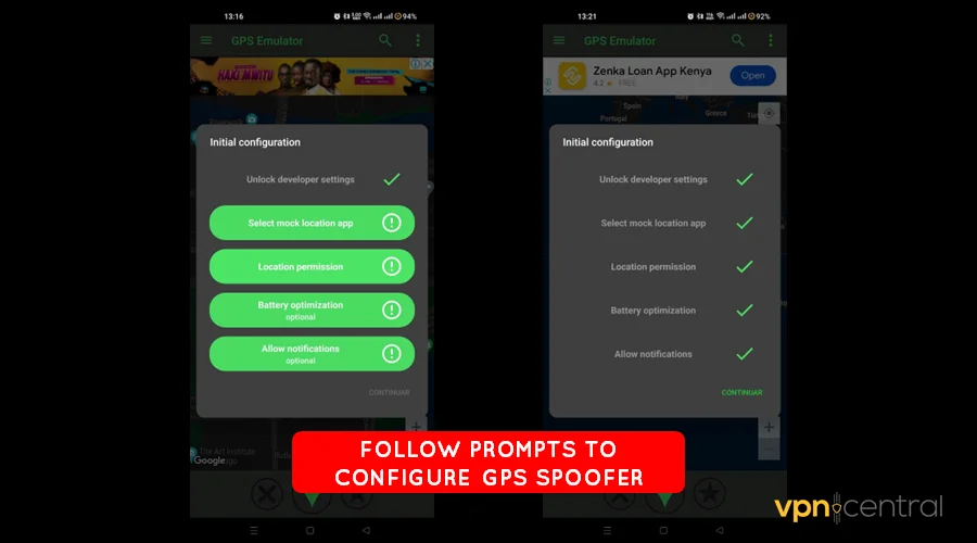 follow prompts to configure gps spoofer