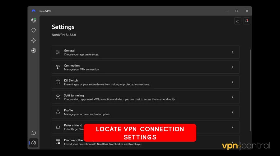 locate vpn connection settings