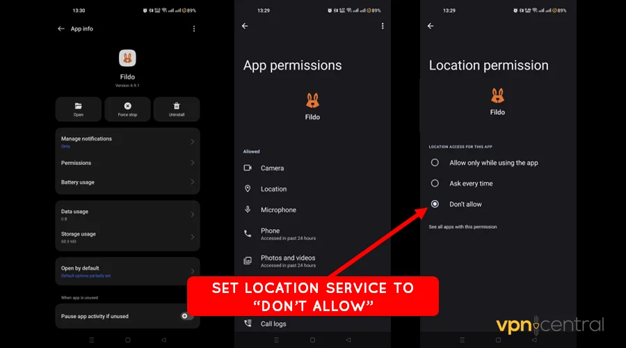 set location permissions to don't allow