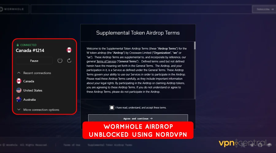 accept the terms of service on wormhole airdrop