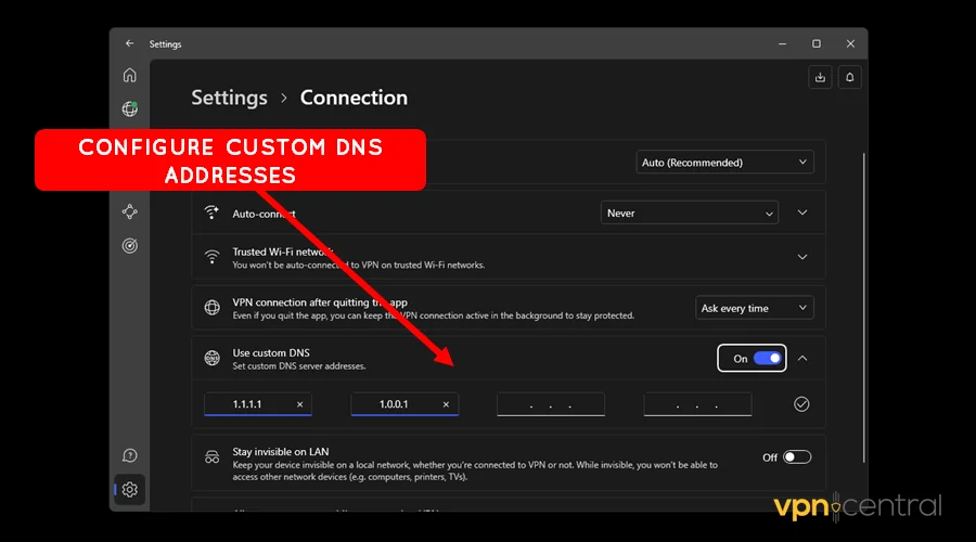 configure custom dns on nordvpn