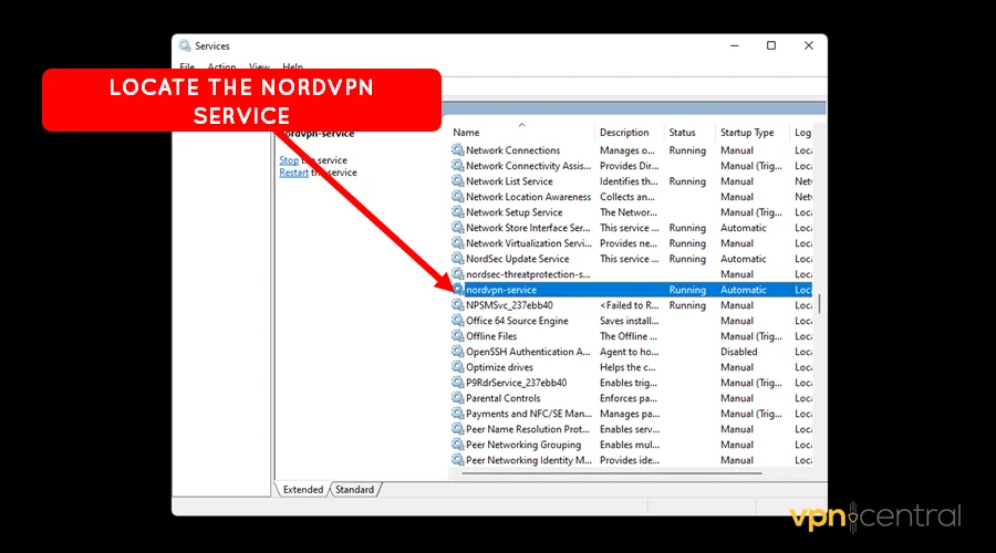 locate the nordvpn service