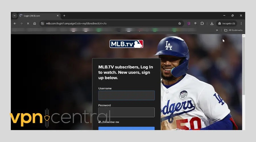 mlb tv login