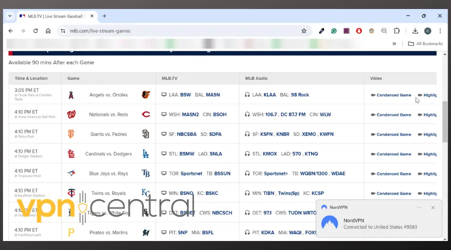 mlb tv working with vpn connected