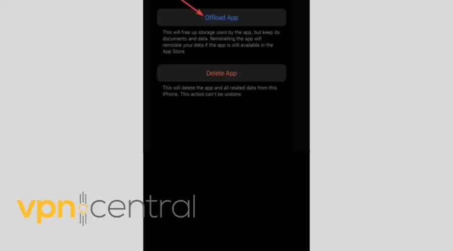 offload app in iphone