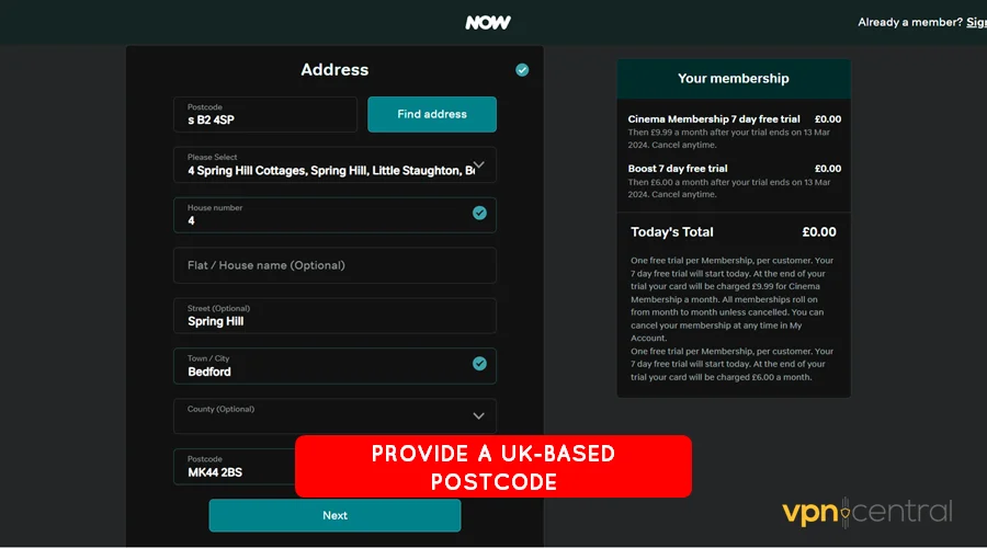 use a fake address generator to get a uk postcode