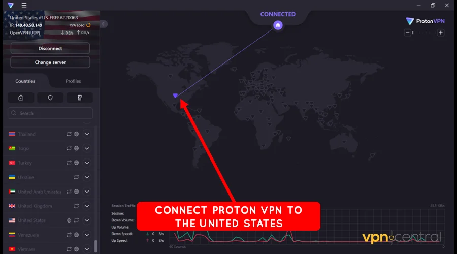 connect proton vpn to the united states