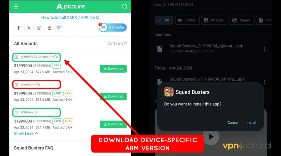 download specific version for your device