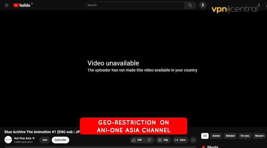 geo-restrictions on ani-one youtube channel
