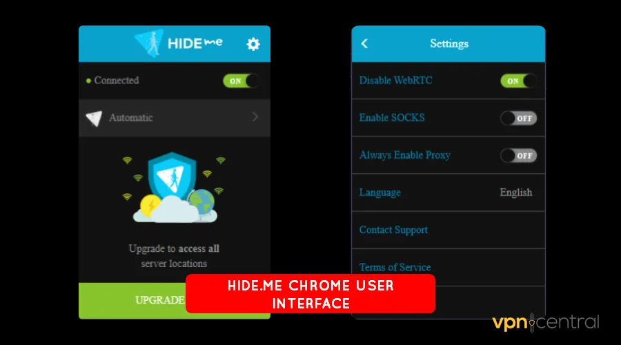 hide.me vpn chrome user interface
