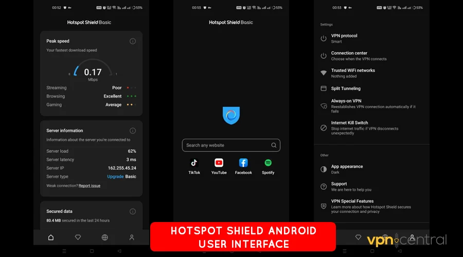 hotspotshield android user interface