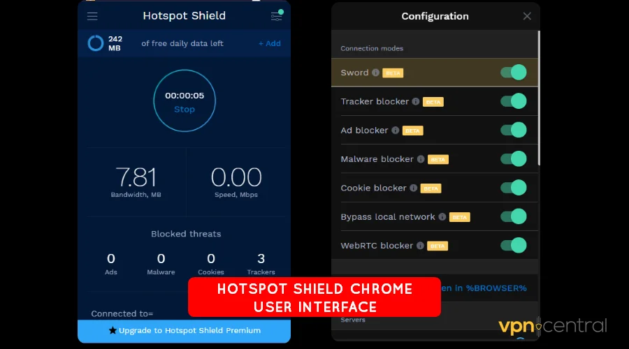 hotspot shield chrome user interface