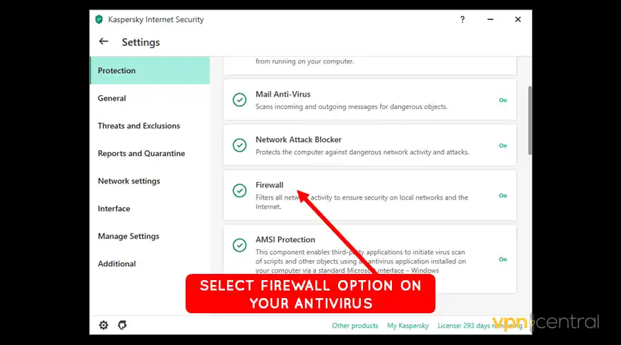 launch firewall settings on your antivirus