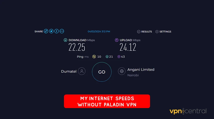 my internet speeds without vpn