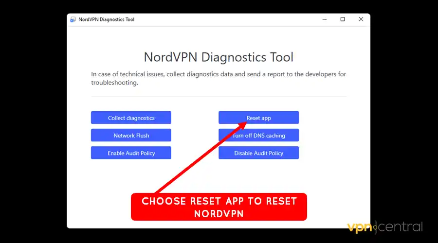 reset nordvpn app