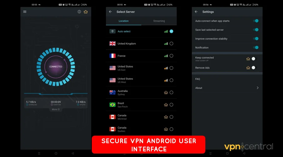 secure vpn android user interface