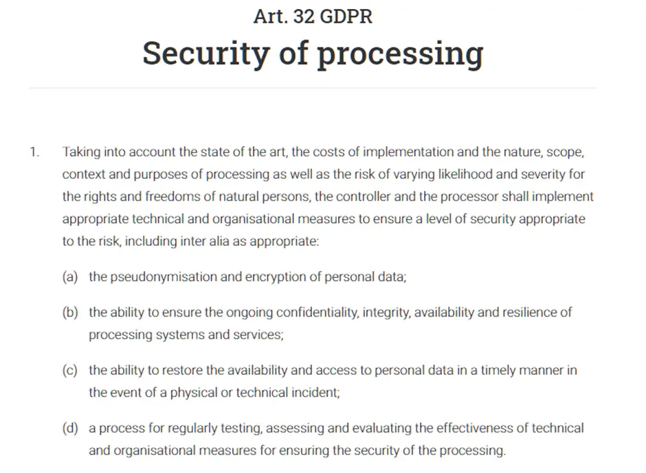 security of processing article in gdpr