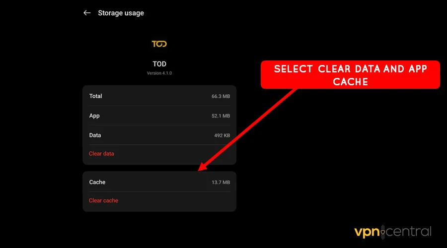 select clear data and app cache