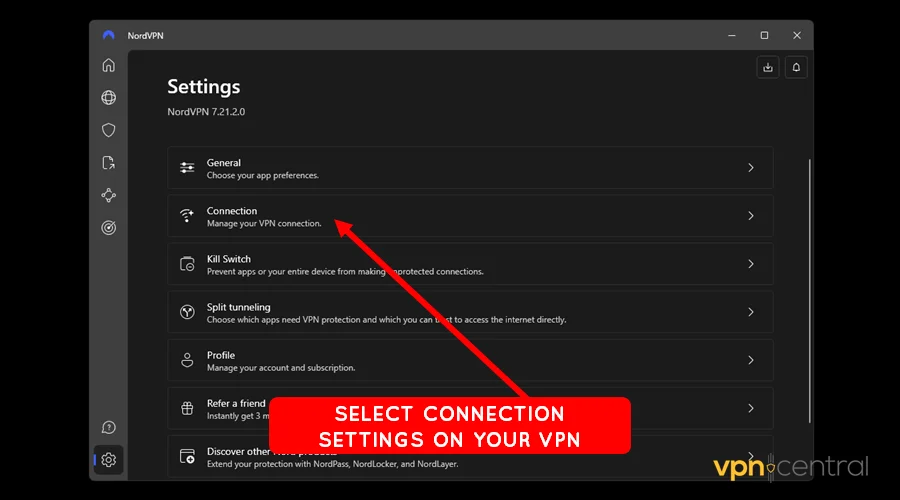 select connection settings on nordvpn