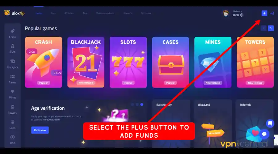 select the plus button to add funds
