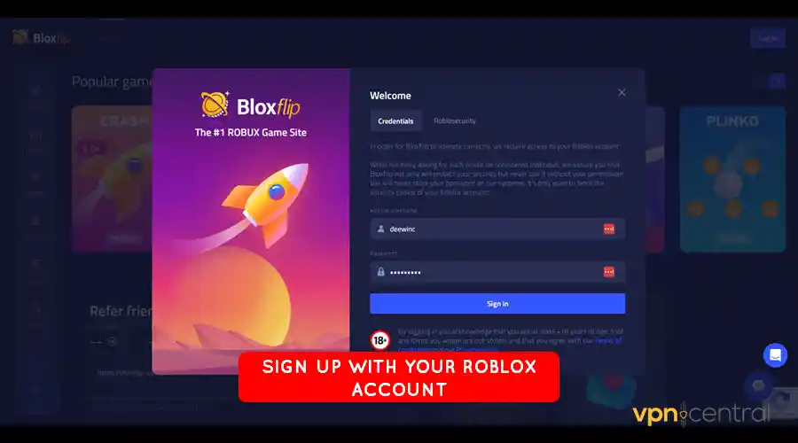 sign up with your roblox account