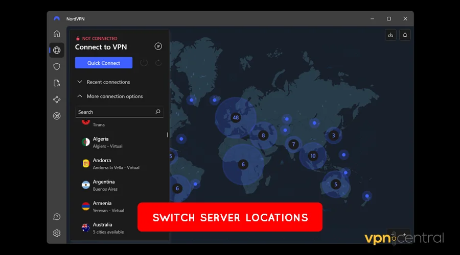 switch server locations nordvpn