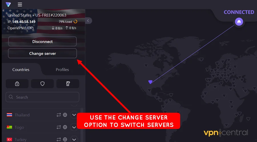 use the change server option to switch servers