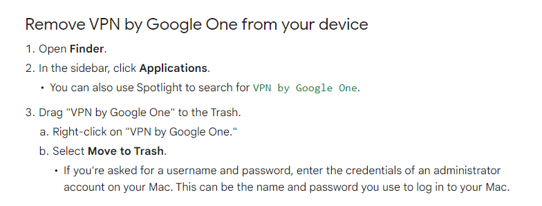 Google One Removal instructions