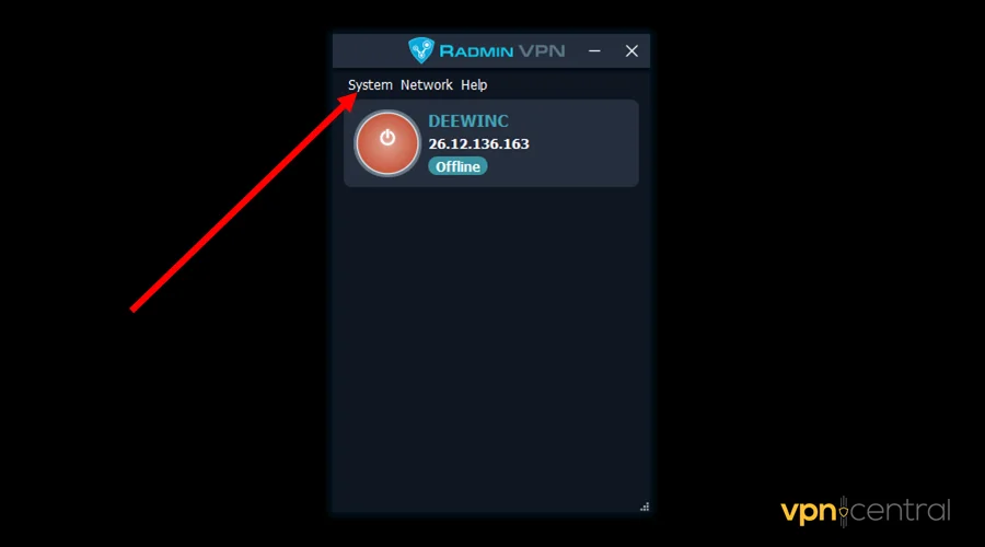 access settings on radmin vpn