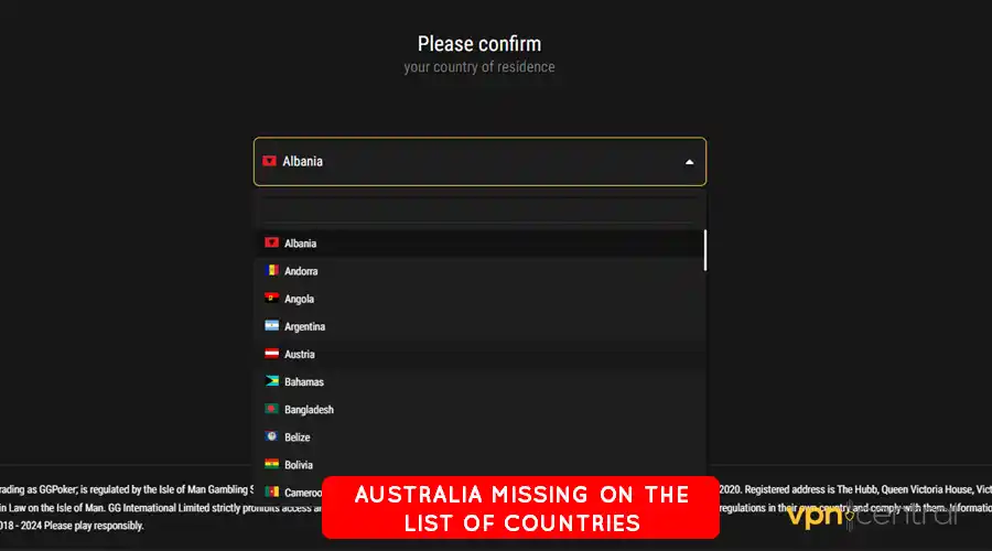 australia missing on list of ocuntries
