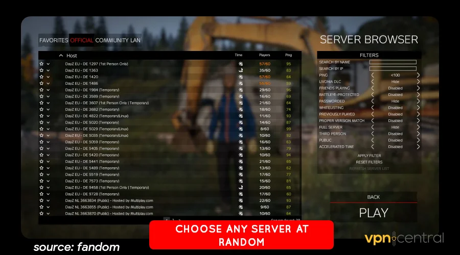 choose any random server