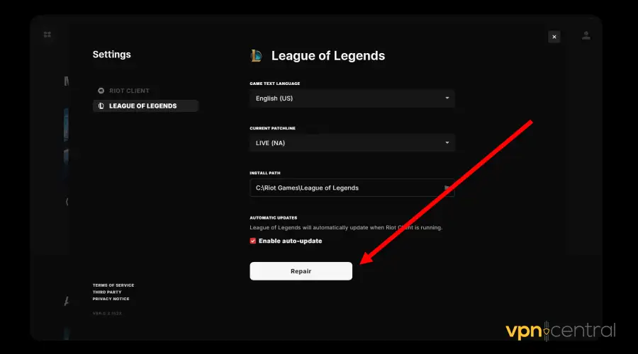 choose repair to fix league of legends