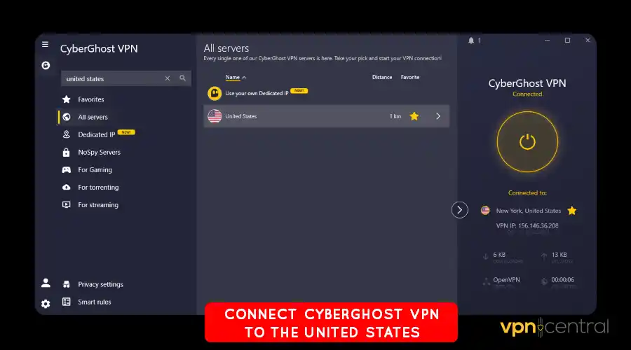 connect cyberghost to the united states