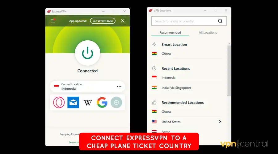 connect expressvpn to a cheap plane ticket country