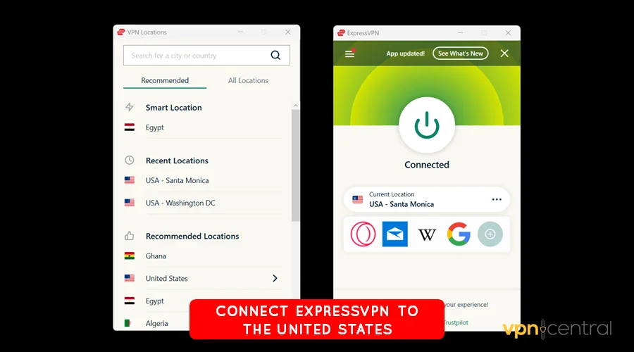 connect expressvpn to a server in the us